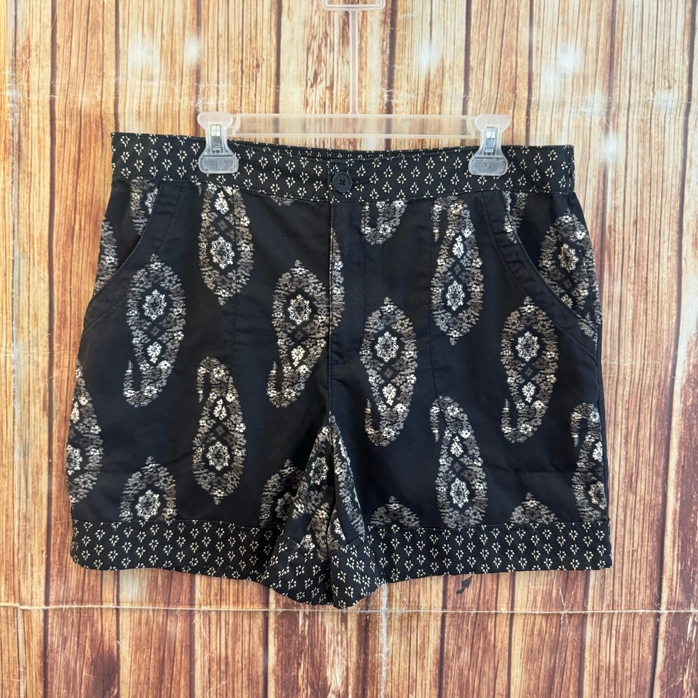 Knox Rose Women’s Cotton Blend Paisley High Waist Chino Shorts Charcoal Sz Large